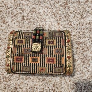 Mary Frances Motif Gold Beaded Jeweled Hard Shell Bag